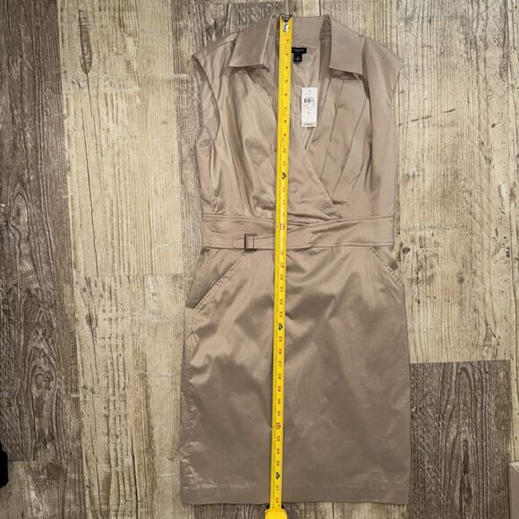 Ann Taylor Dress 6 NWT Tan Sleeveless Collared  Lined Sheath Side Buckle Pockets - Picture 4 of 6